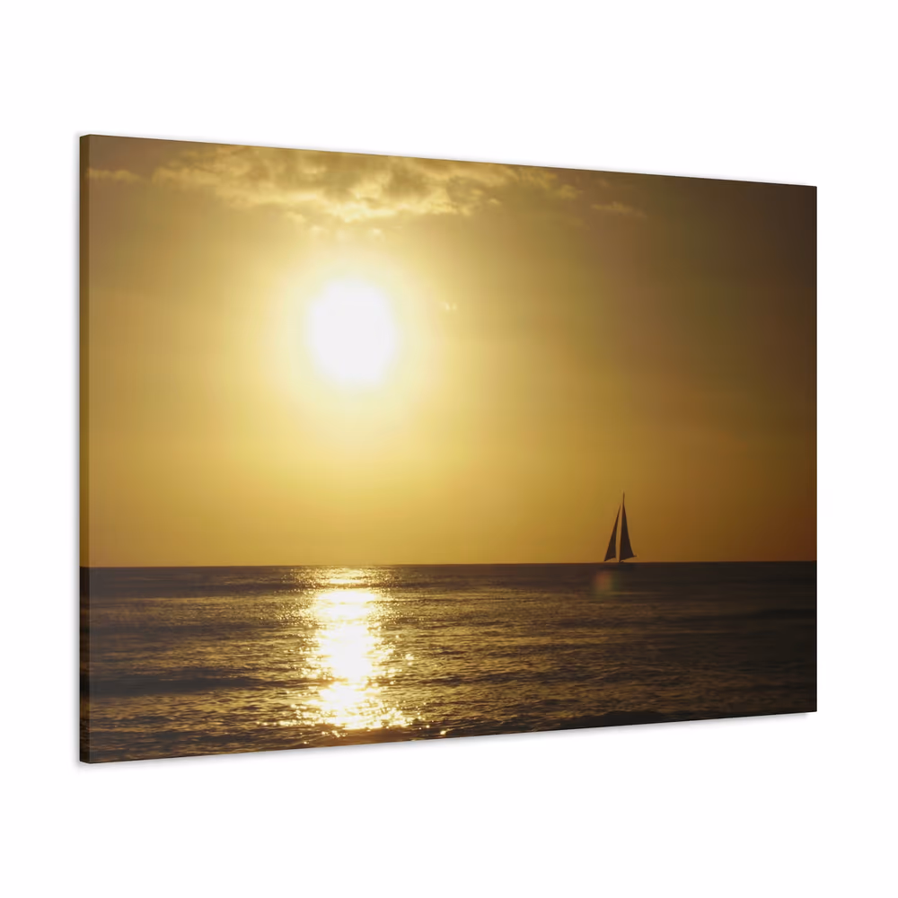 Hawaiian Sunset Canvas, Sailboat Art Print, Waikiki Beach Decor canvas wall art by Jess LeFevre